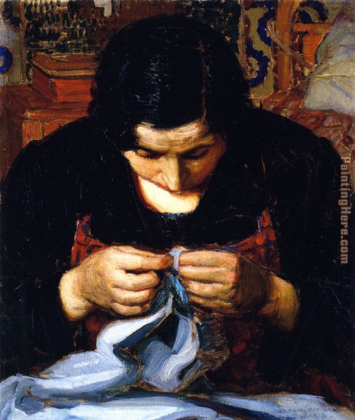 Joseph Kleitsch Woman Sewing, Paris
